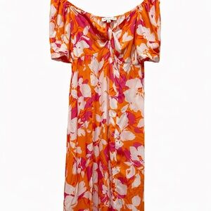 Emma & Michele Orange, Pink & White Floral Off-Shoulder Maxi Dress